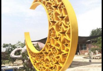 步行街月亮雕塑，锻造景观雕塑，镂空方式