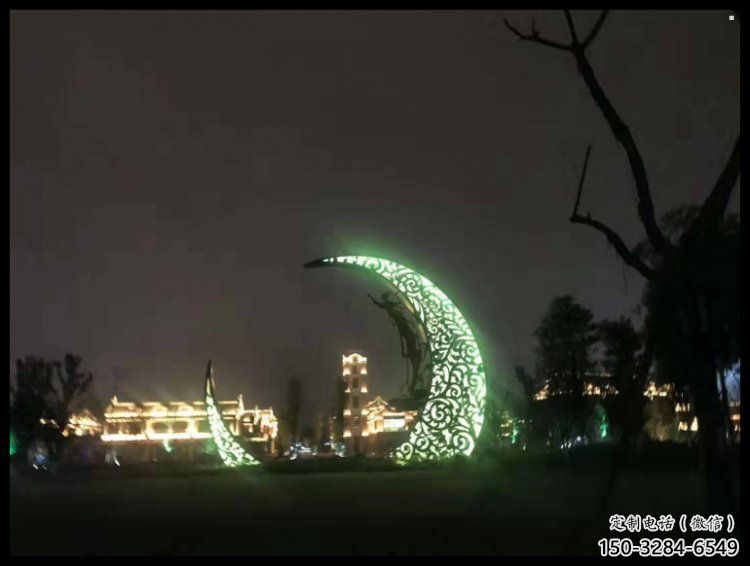 景观馆月牙雕塑，镀铜景观雕塑，镀铜工艺
