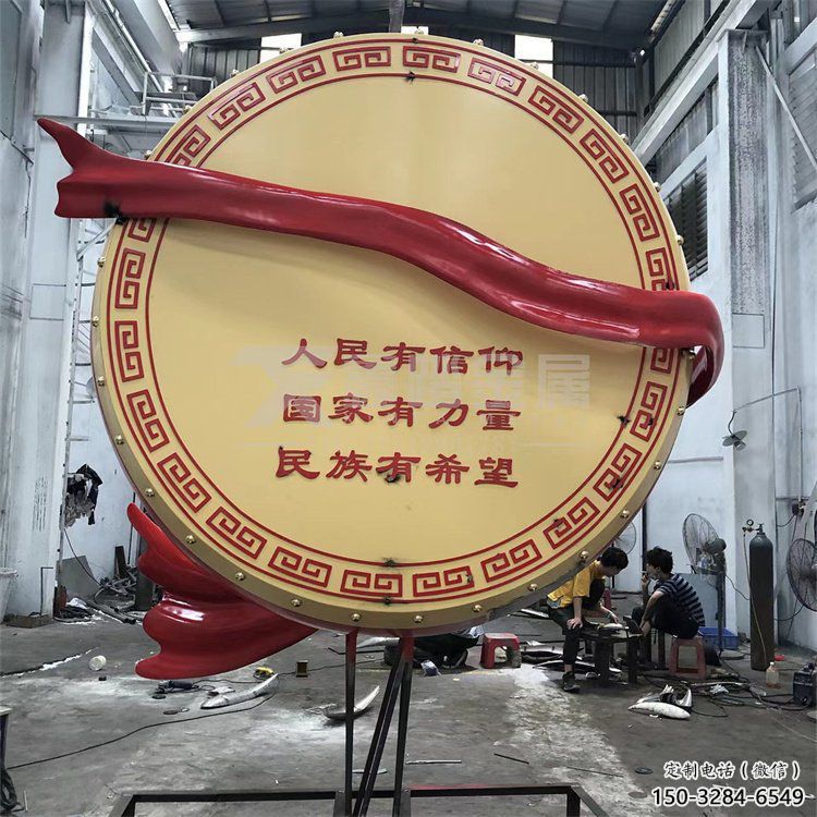 大型锣鼓雕塑公司制作，花园小品，不锈钢锣鼓雕塑提供