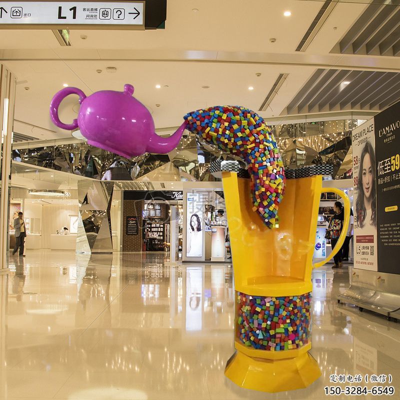 街道茶壶雕塑，锻造景观雕塑，古铜效果