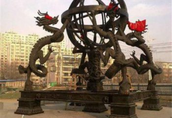 街道浑天仪雕塑，锻造景观雕塑，古铜效果