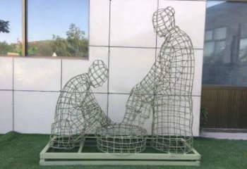 邯郸镂空洗脚雕塑制作，园林装饰，铁艺孝道人物雕塑