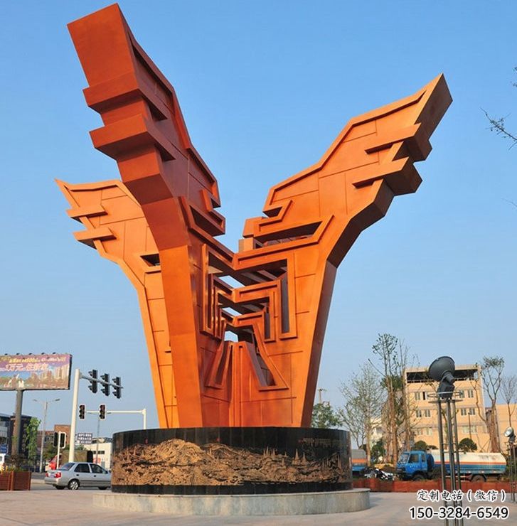 淄博城市精神堡垒雕塑，抽象建筑元素，广场景观雕塑小品