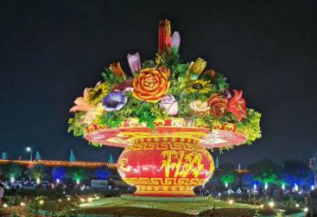 街道花篮雕塑，锻造景观雕塑，古铜效果