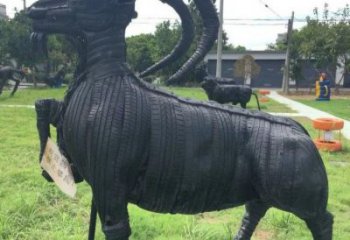 临汾轮胎山羊雕塑供应，公园雕塑，铸铜轮胎羊雕塑供求