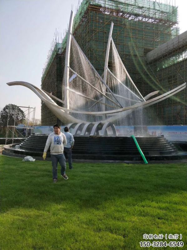 克孜勒苏柯帆船喷泉雕塑，水景水秀组合，旱地帆船喷泉雕塑厂家