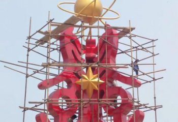 万盛景观科技之星雕塑选用，美陈雕塑，抽象不锈钢科技之星雕塑标准