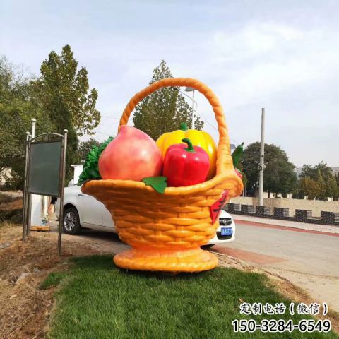 广场果篮雕塑供需，广场雕塑，广场玻璃钢果篮雕塑定制